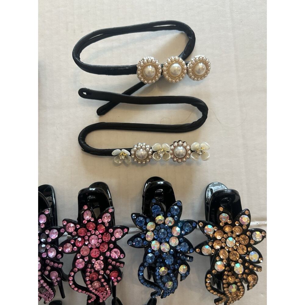 Lot Of 19 Rhinestone & Black Hair‎ Clips Pink Blue Purple Clear Stones - Picture 6 of 7